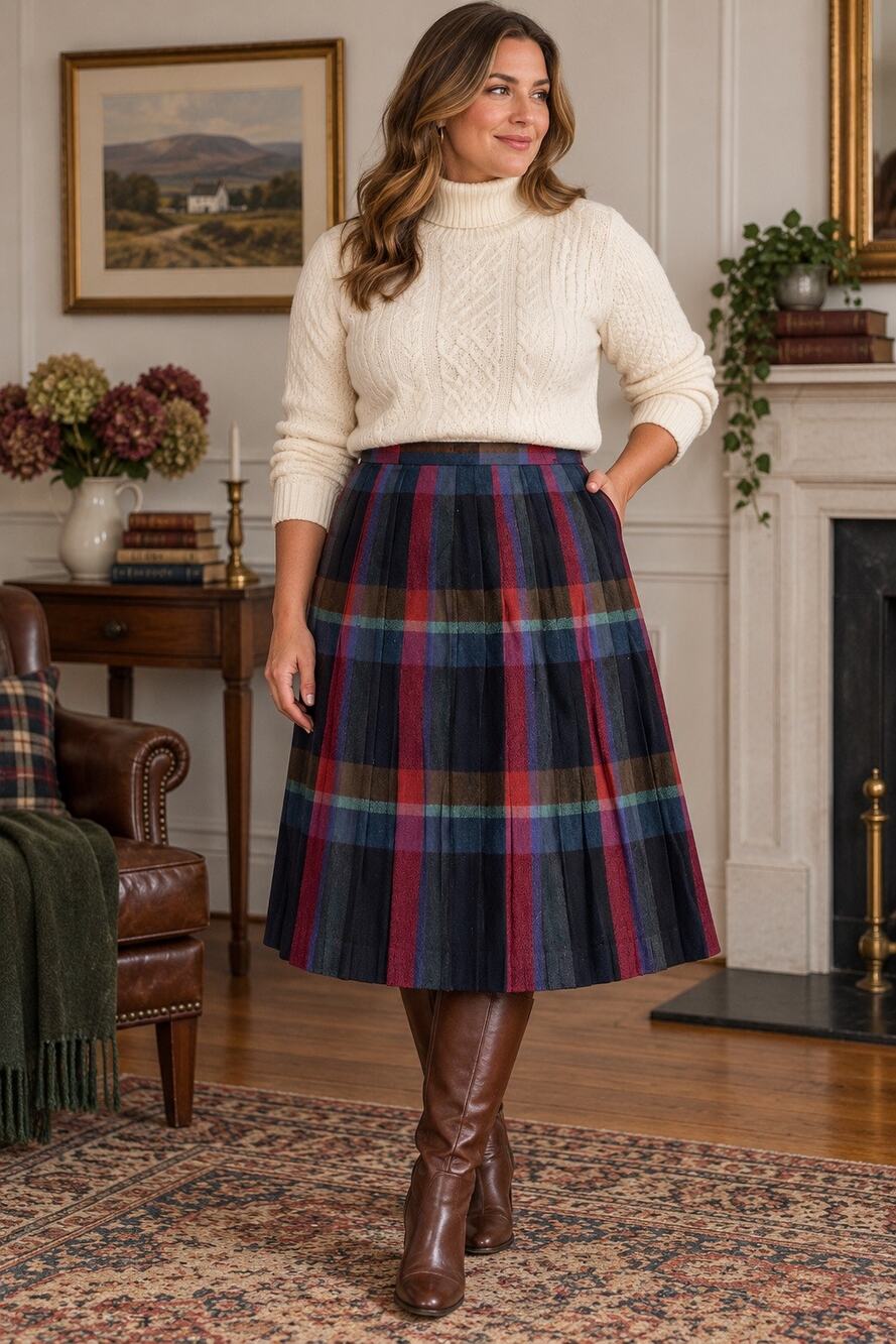 Vintage Mary Flaherty Ireland Lambswool Plaid Pleated Skirt 16